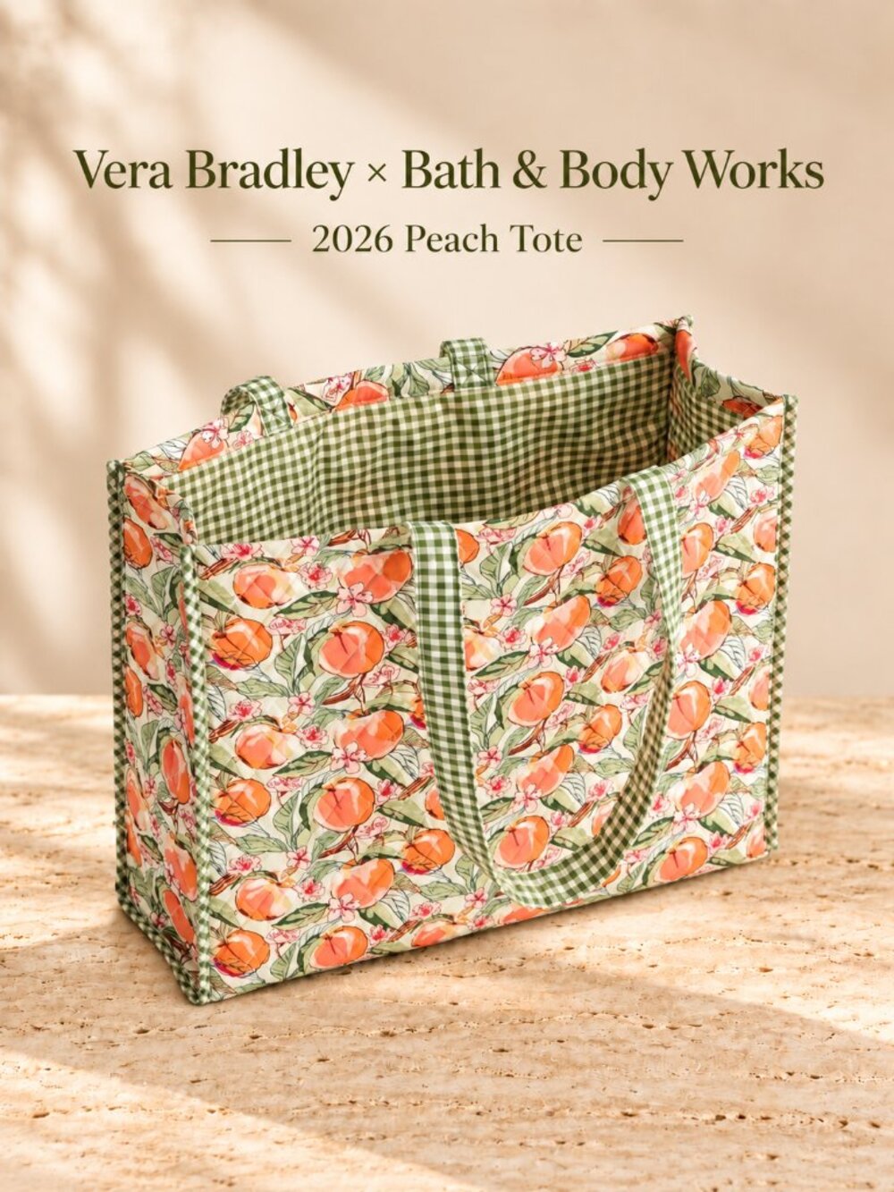 Exclusive Bath & Body Works x Vera Bradley Peach Gingham Tote Bag NWT Gift Idea